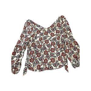 🌟3 for $35🌟 Rose & Olive Boho Peasant Tie Back Blouse, Long Sleeve L, Red/White